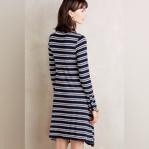 ♥️SOLD♥️Anthropologie Maeve Navy and White Striped Turtleneck Dress - Picture 2 of 3